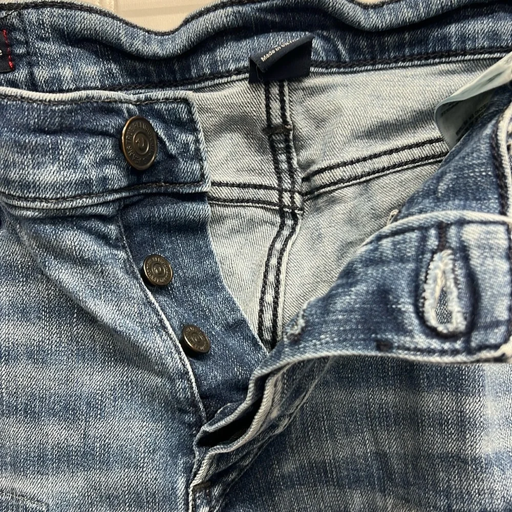 True Religion Jeans Men 31 Blue Rocco Biker Relaxed‎ Skinny Distressed Studded